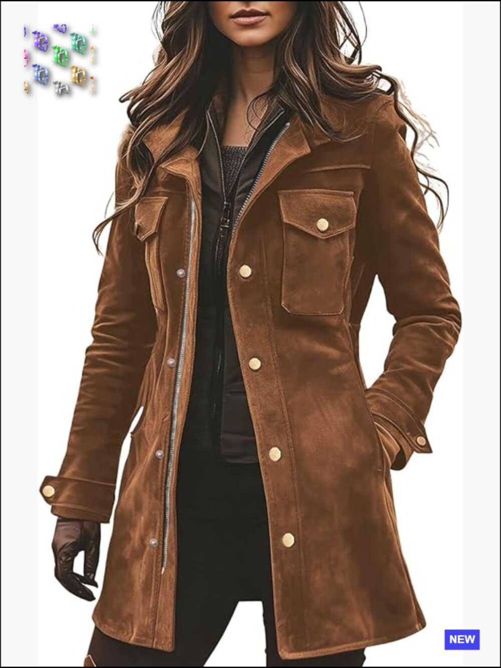 Faux Suede Zip Up Military Utility Safari Jacket Midi Long Shacket